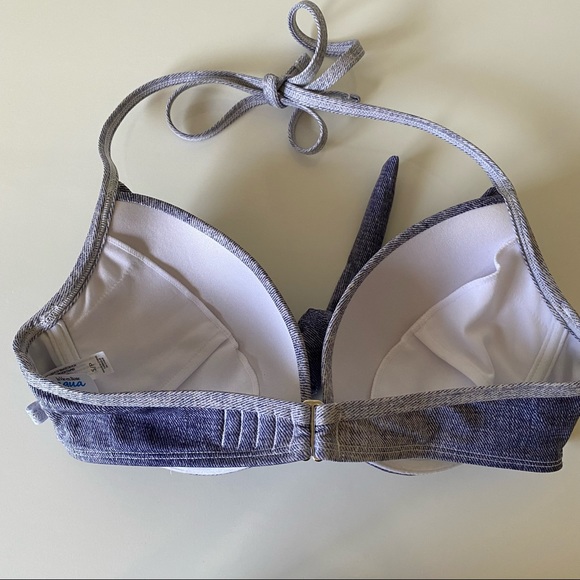 La Vie En Rose Aqua Swimsuit Bikini Top Denim Style Wrap Tie Size Small - Picture 2 of 11